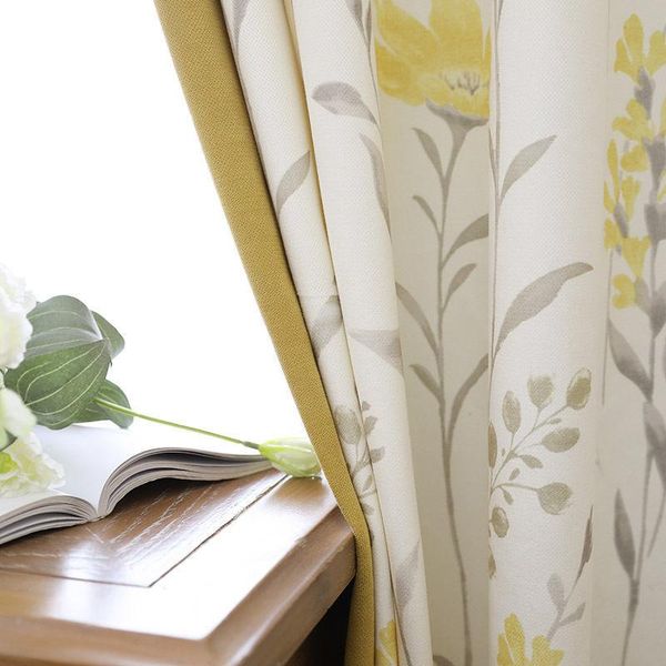 Cortina cortina cortina de algodão pastoral de estilo coreano e cortinas florais amarelas para a sala da sala da sala da sala da janela da janela de emenda personalizada