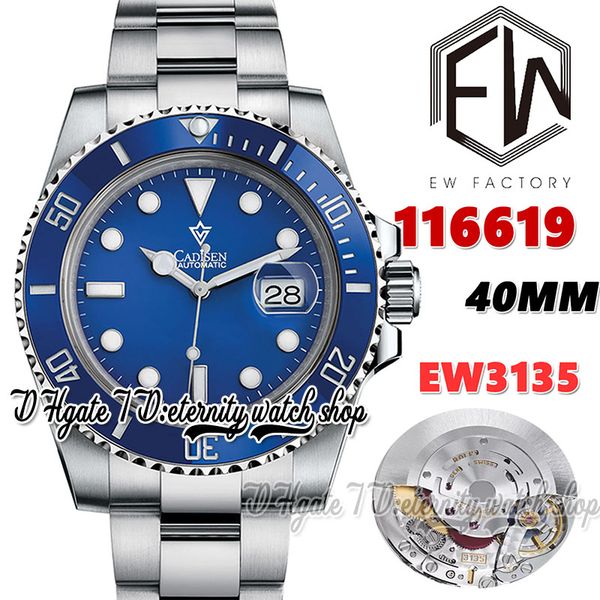 

ewf v2 ew116619 ew3135 automatic mens watch ceramics bezel blue dial 904l stainless steel bracelet with same serial warranty card super edit, Slivery;brown