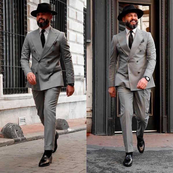 

plus size gray men wedding tuxedos double breasted groom dinner business evening suit birthday party wear blazer 2 pieces, Black;gray