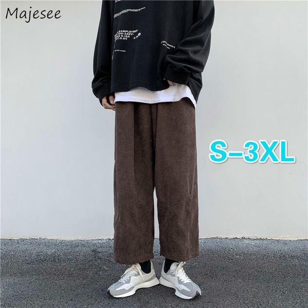 

men casual pants plus size 3xl solid corduroy straight trousers male loose ins chic elastic waist trendy korean style streetwear 220719, Black