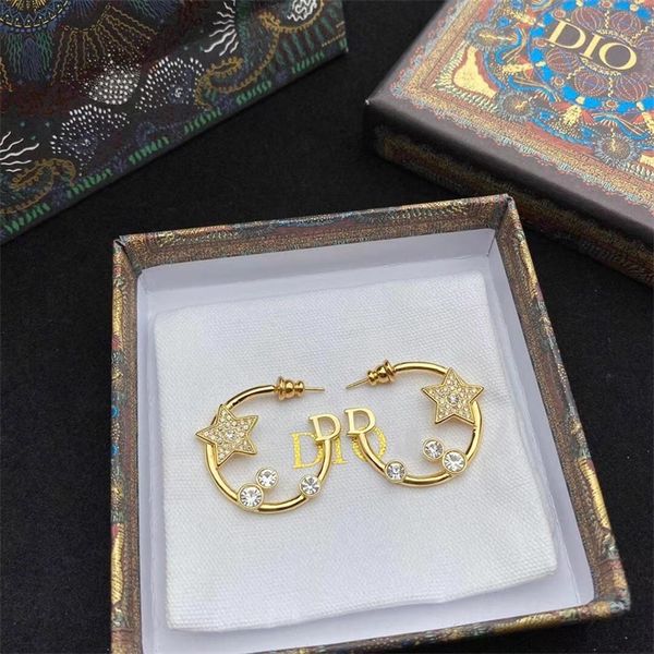 

fashion jewelry online 2022 new star studded rhinestone female circle temperament versatile s925 silver needle earrings, Golden