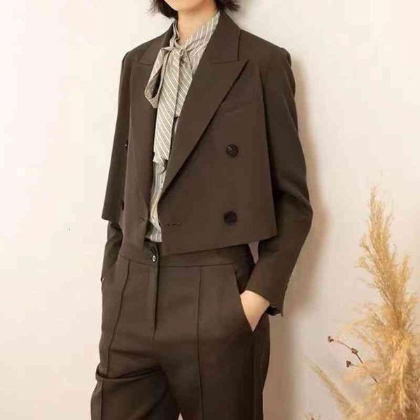 

women's suits blazers rongxin clothing spring and summer wool gabardine silhouette double breasted truncated suit coat for women, White;black