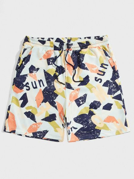 

men letter graphic drawstring waist shorts e308#, White;black