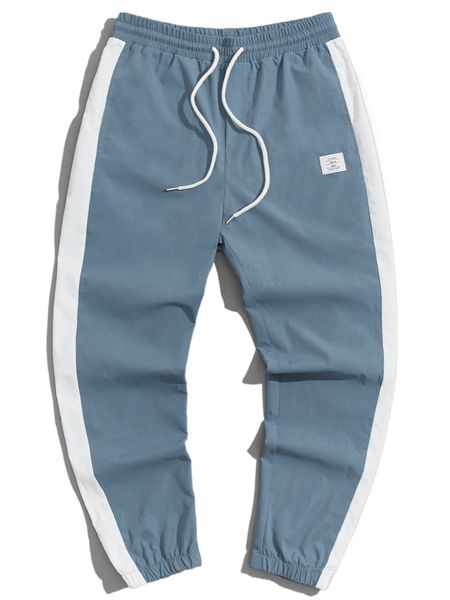 

men patch pocket contrast sideseam tapered pants a0wh#, Black