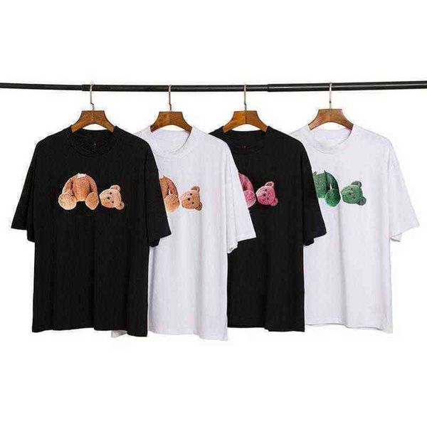 

palm angels men's t shirts sss summer men and womens t shirts stylist tees same palms angels printed short sleeve truncated bear t shir, White;black