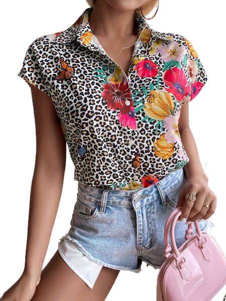 

leopard & floral print batwing sleeve shirt w9ot#, White