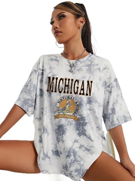 

tie dye and letter graphic drop shoulder tee q4go#, White