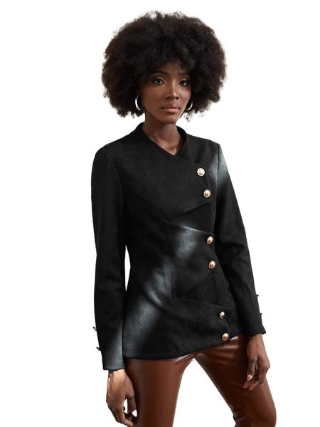 

x shimaa sabry button through flannel jacket t6xu#, Black;brown