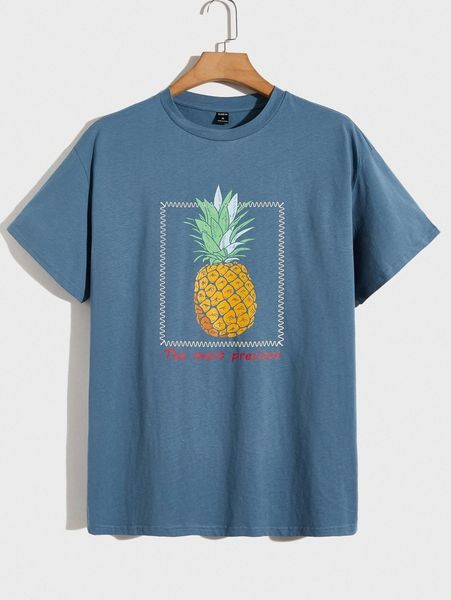 

men pineapple & letter graphic drop shoulder tee i4rz#, White;black