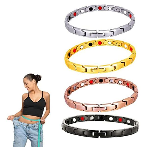 

lymph drainage magnetic bracelet chain slimming bracelet women men blood circulation magnet bracelets, Black