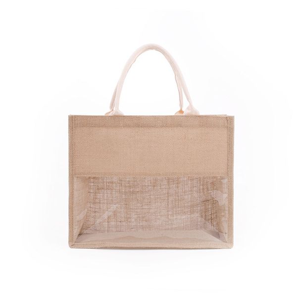 

3pcs stuff sacks women linen patchwork transparent large capacity open handbag