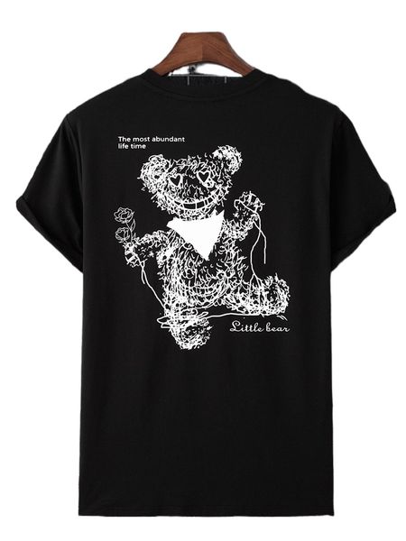 

men bear & slogan graphic tee k65t#, White;black