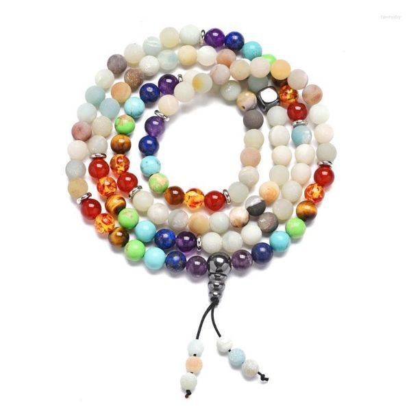 Perlenstränge Reiki 7 Chakra Heilung 108 Mala Armband für Frauen Männer Lava Rock Stein Strang Charme oder Halskette Modeschmuck Fawn22