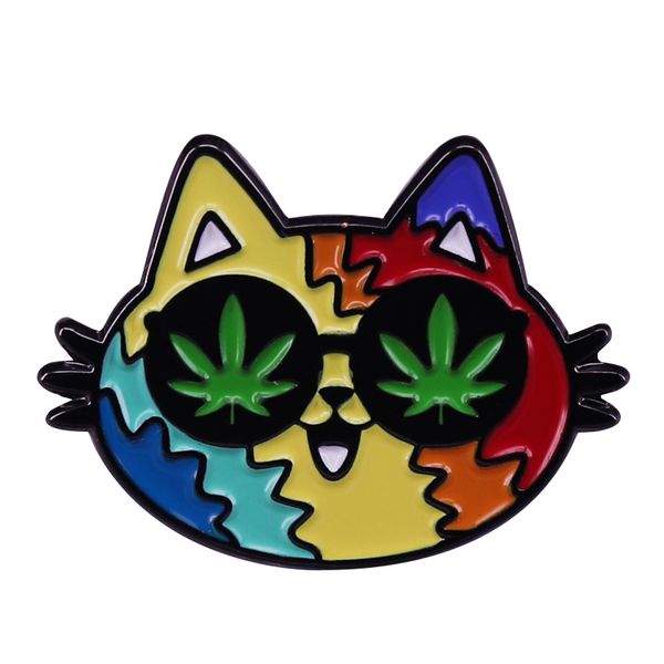 

psychedelic stoner cat pin legalize marijuana smoke weed badge celebrates the joy of green, Blue