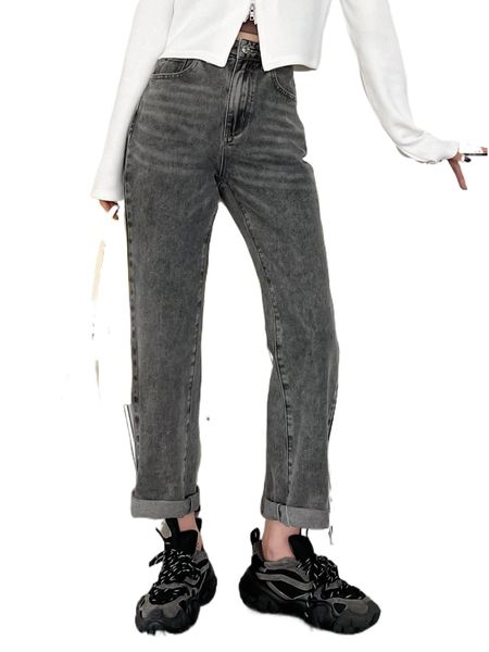 

dazy high waist cat whisker frayed hem straight leg jeans g2ll#, Blue