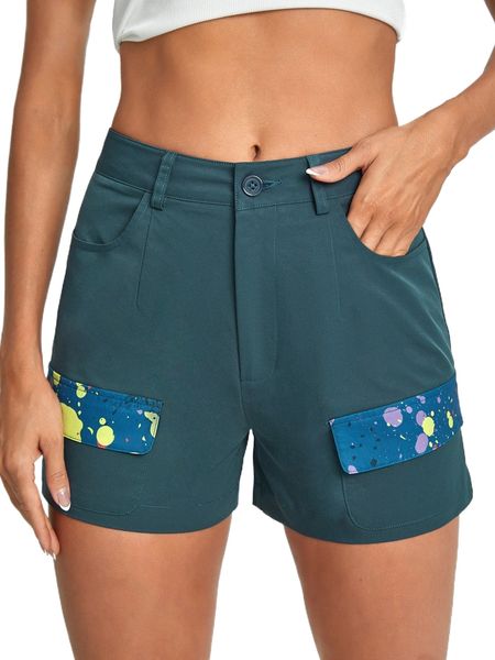 

x lee chester splash ink panel flap detail shorts a31t#, White;black