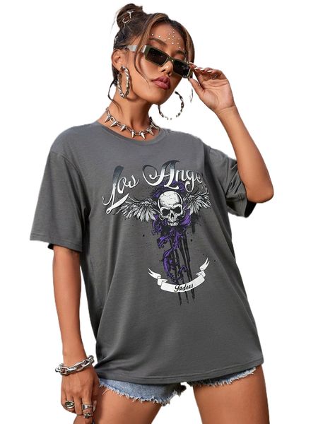 

skull & letter graphic tee o83f#, White