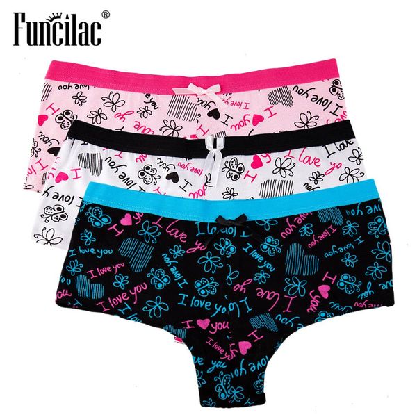 

women panties cotton boyshort kawaii underwear transparent lace lingerie letter butterfly print briefs 3 pcs set, Black;pink