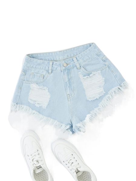 

ripped raw hem denim shorts d7ij#, White;black