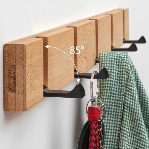 Armazenamento de roupas de guarda-roupa Casaco dobrável Rack de bambu Hat de hapéu de hapão do gancho do quarto da porta do quarto da parede Canto da canto da cozinha Bra do banheiro parede