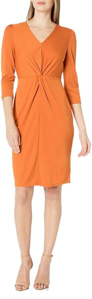 

& ro women's long sleeve matte jersey twist front dress k4xs#, White;black