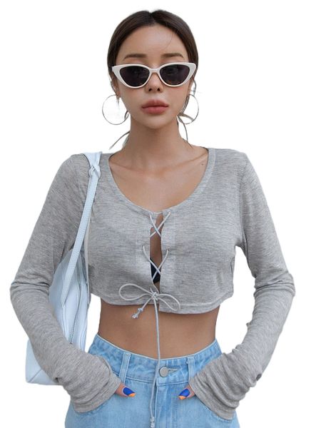 

dazy lace up front crop tee without bra w8gc#, White