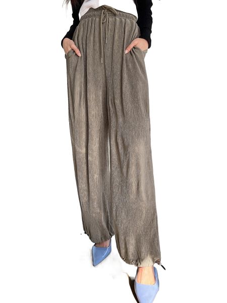 

dazy textured slant pocket drawstring waist pants a8ey#, Black;white