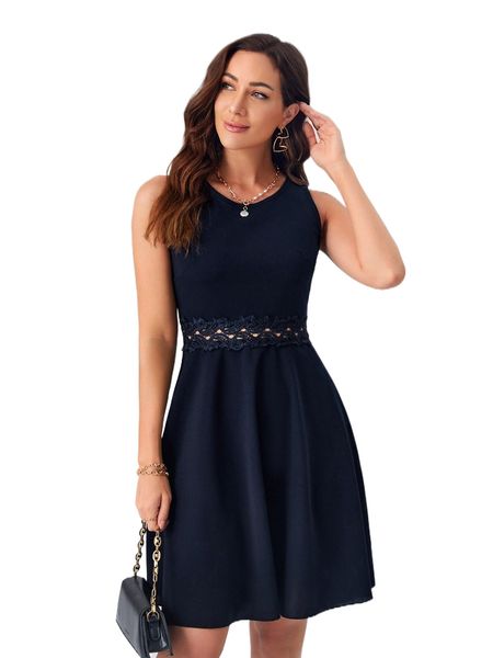 

contrast guipure lace dress w5vb#, Black;gray