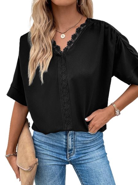 

contrast lace blouse e1mx#, White