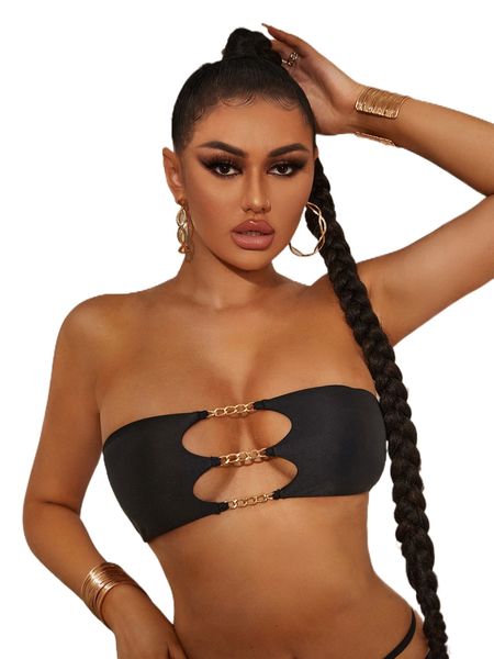 

sxy chain linked bandeau bikini g9lb#, White;black