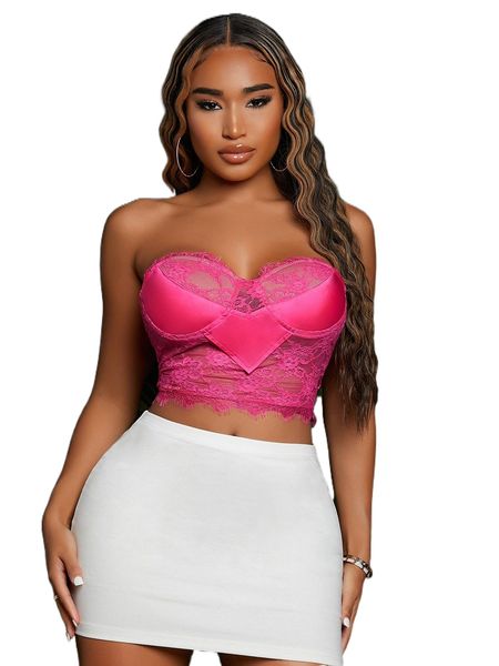 

sxy contrast lace zip back tube x1kf#, White