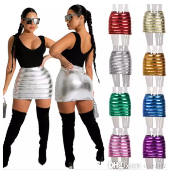 

9 colors silver bubble skirt fashion personalized waterproof zipper high elasticity women bodycon mini skirts, Black