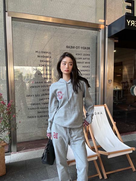 

two piece dress designertwo designer ce french printed letter sweater set women's hooded loose long sleeved casual leggings two-piece s, White