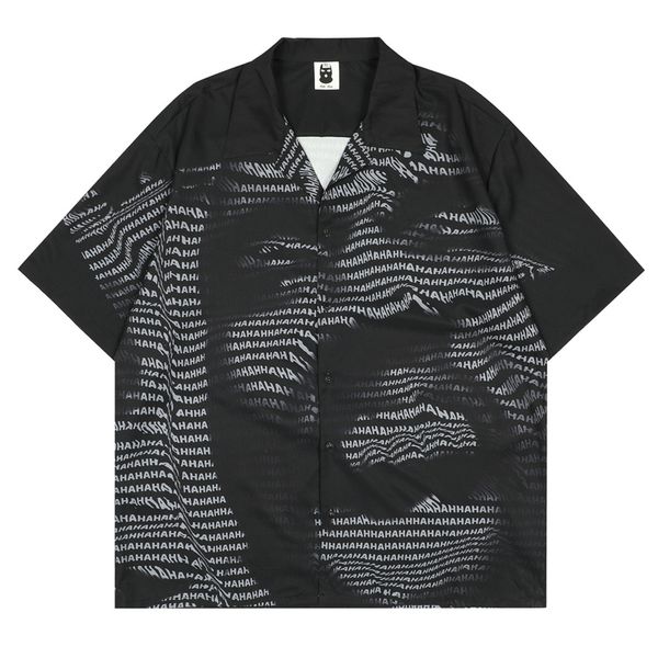 

2022 summer casual shirt men letter printed men button hawaii vintage shirts hip hop, White;black