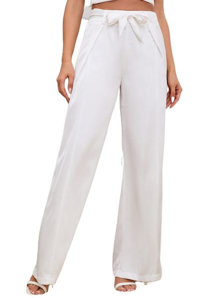 

d& high waist belted satin wide leg pants 908s#, Black;white