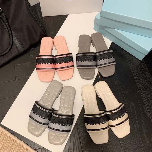 

2022 summer new style slippers sandals sliders triangular logo embroidered letters sponge one word open-toe sandals 00, Black