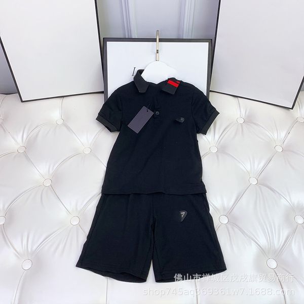 

children's fashion brand suit summer short sleeve t-shirt polo shorts casual british style comfortable two-piece set, White