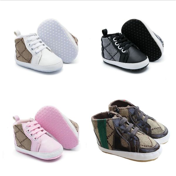 0-1age Kinder Designer First Walkers Neugeborene Baby Jungen Mädchen Kleinkindschuhe Crib weiche Bottom Schnürsengte-up-Sneaker