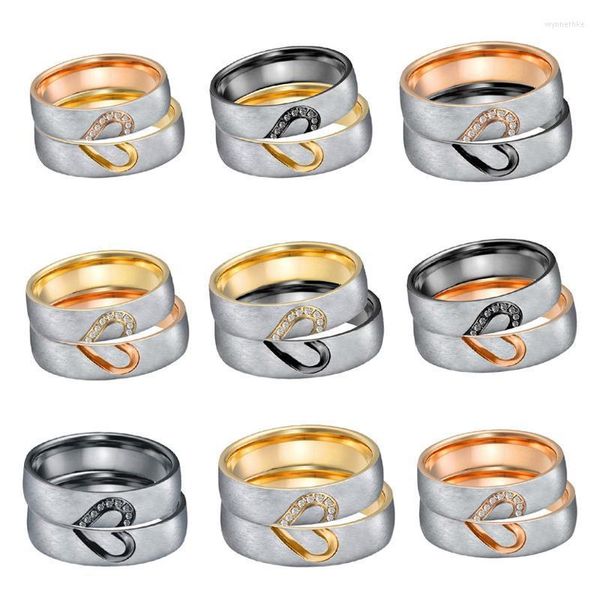 Anéis de casamento adoram coração para homens e mulheres Cubic Zirconia Jewelry Anniversary Golden Couples Ring Venlantine Day Wynn22