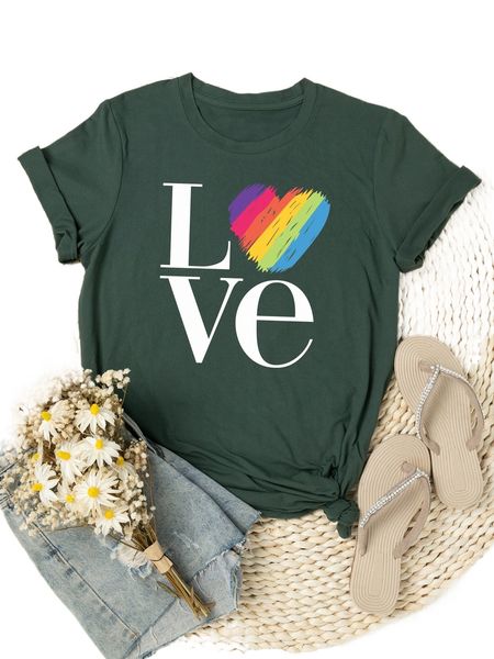 

plus lgbt rainbow striped heart & letter graphic tee e4vv#, Black