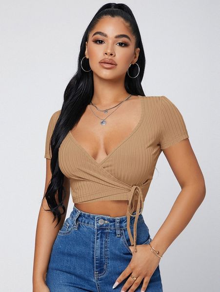 

sxy surplice neck knot side 89ve#, White