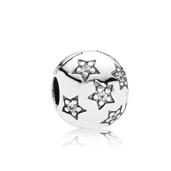 2022 Fit Sterling Silver Bracelet Crystal Stars Charms Beads European Stopper Clipe Lock Charm encaixa em Pandora Bracelet Jewelry Acalhos de Jóias de Natal