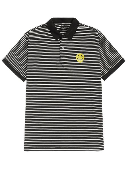 

men striped & cartoon face print polo shirt l10k#, White;black