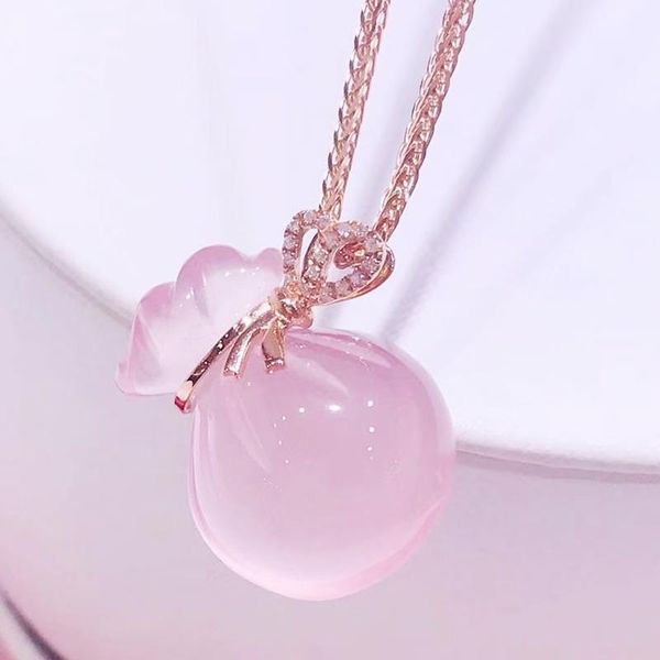 Locchi per gioielli Naturale Real Rose Quartz Cipante Stile Borsa Lucky Borse 925 Sterling Silver Fine T2052920