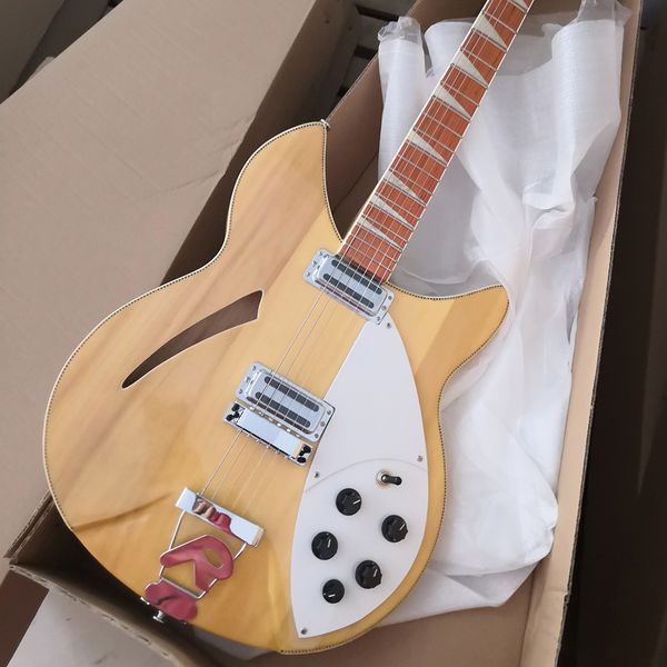 

6 strings natural wood color semi-hollow electric guitar rosewood fretboard