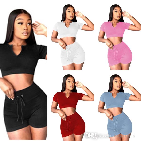 

new arrival pants suit summer custom knit zipper crop women skinny lounge wear 2 two piece biker shorts sets, White