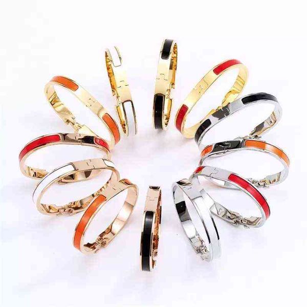 

fashion 8mm bangle stainless steel charm bracelets women luxury jewelry designer letter bangles orange color enamel gift for love, Black