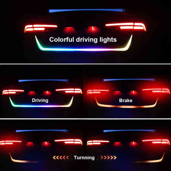 

120cm 1.5m car styling tail box led strip rgb led dynamic streamer turn signal warning lights multicolor slight 12v ice blue y220708