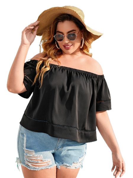 

plus off the shoulder solid blouse p3vk#, Black