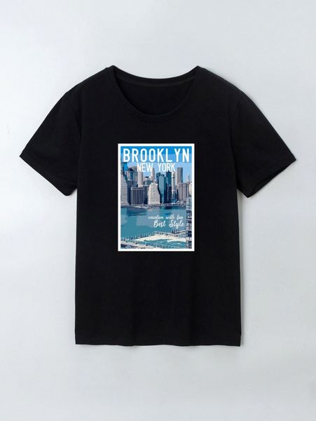 

men 1pc building & letter graphic tee w6rv#, White;black